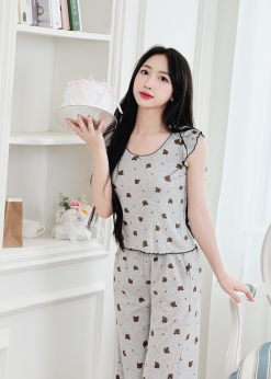 Bộ ngủ sát nách thun lạnh freesize đến 60kg | Màu xám